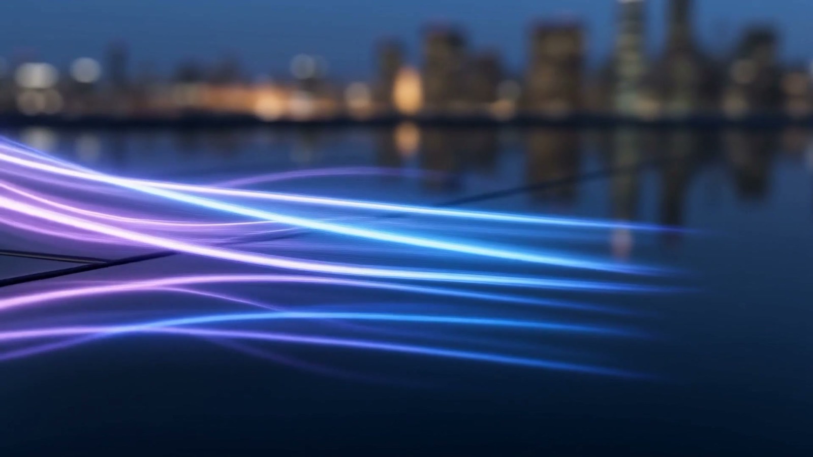Streams of glowing blue and violet light passing through a series of luminous checkpoints toward a single protected core, illustrating AI agents being monitored and secured through observability
