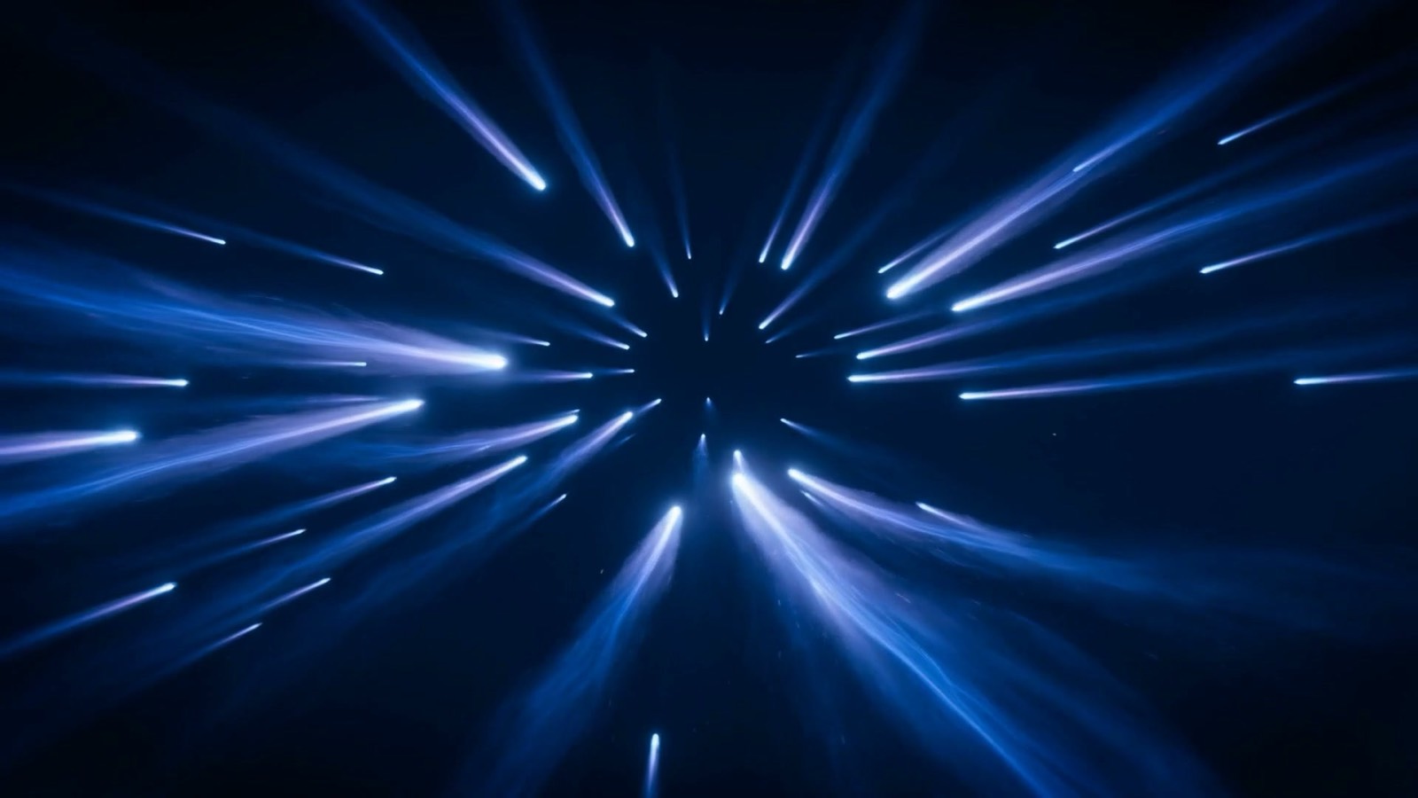 Many incoming streams of glowing blue light converging and being answered at a single bright luminous point, illustrating an AI receptionist catching every call for busy Addison professional services offices